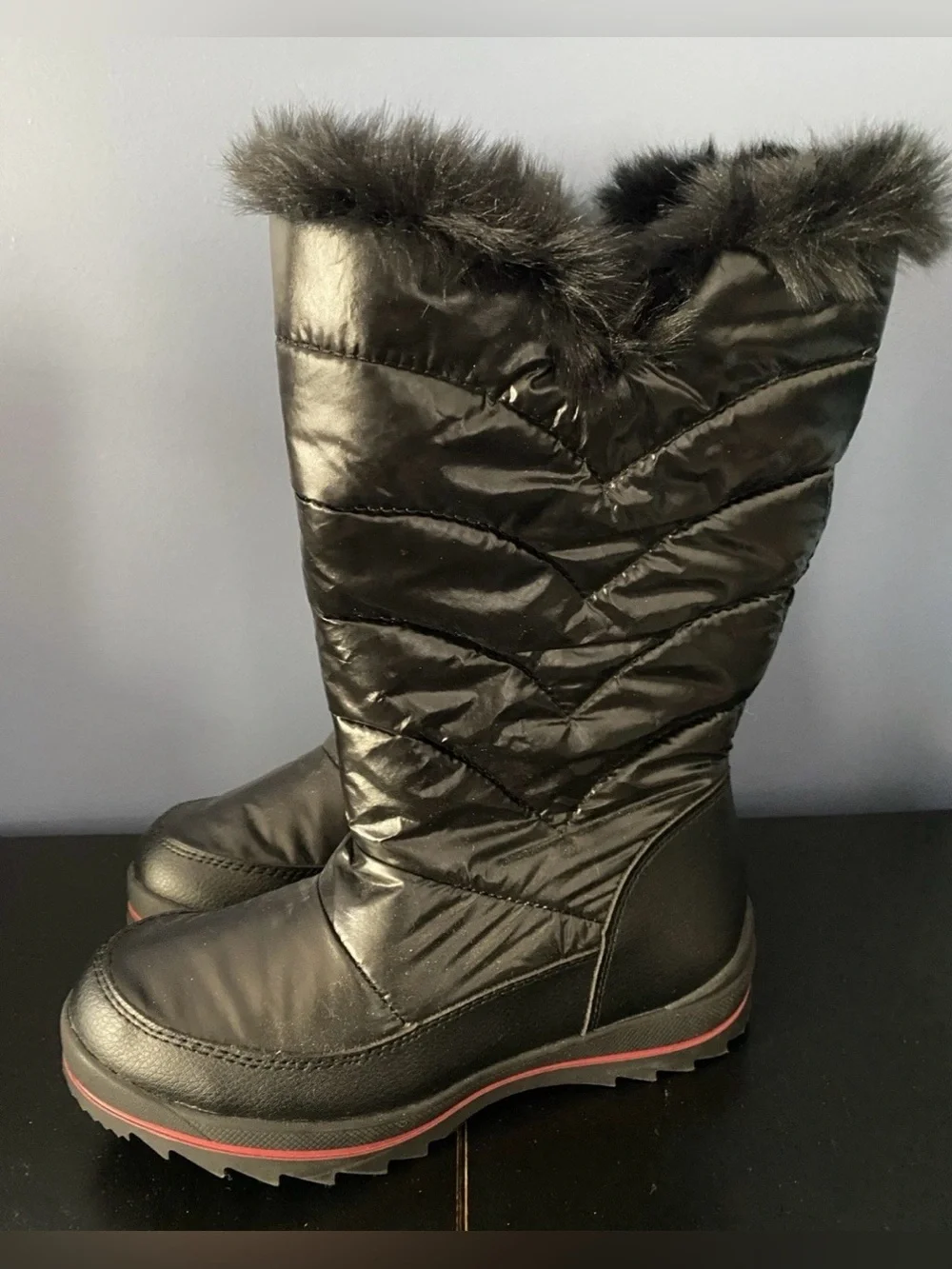 Cat & Jack Girls' Nicole Zipper Black Winter Snow Cold Boots Fur Trim Size 3